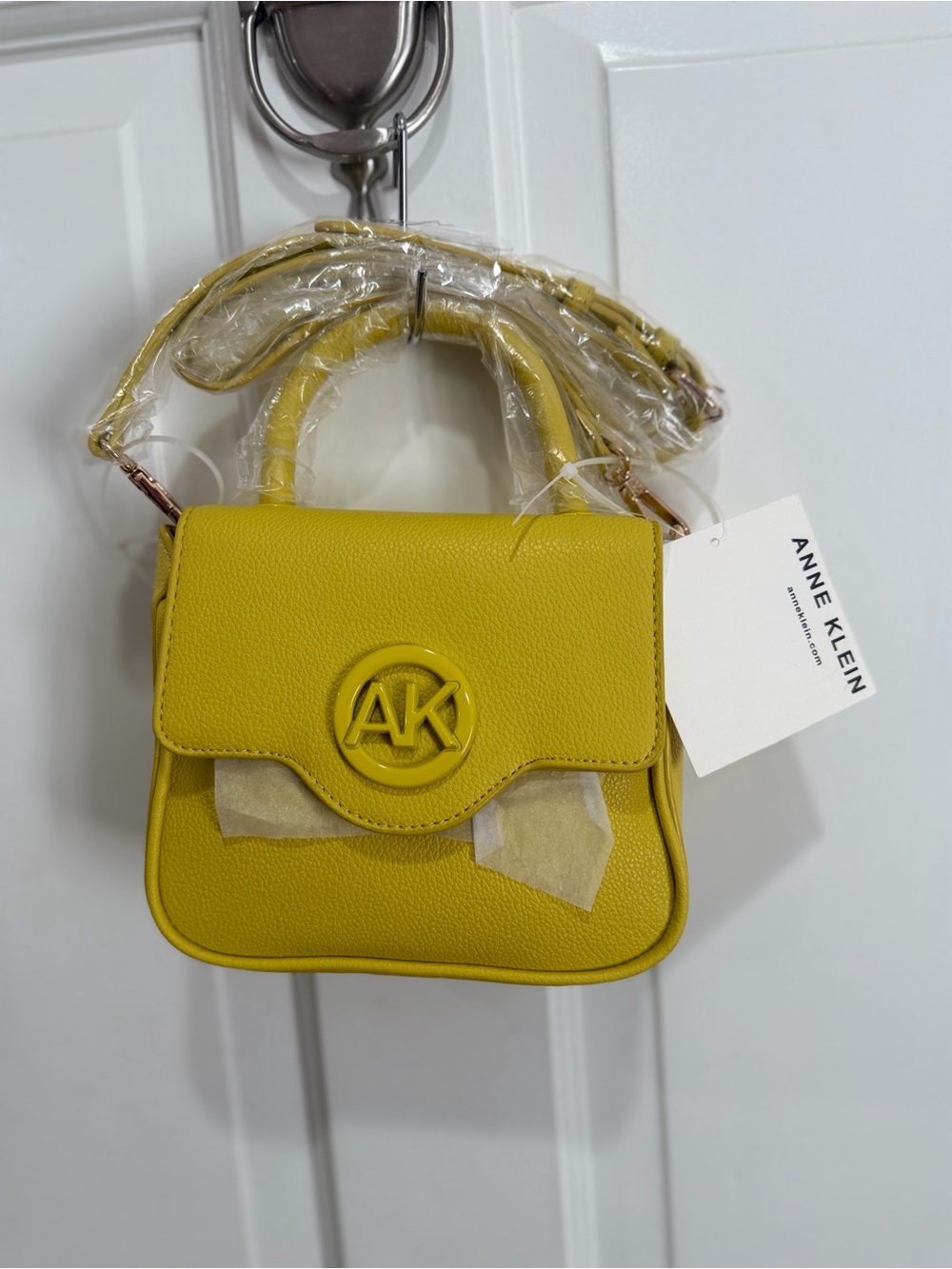 Anne Klein Yellow AK Round Logo Mini Satchel